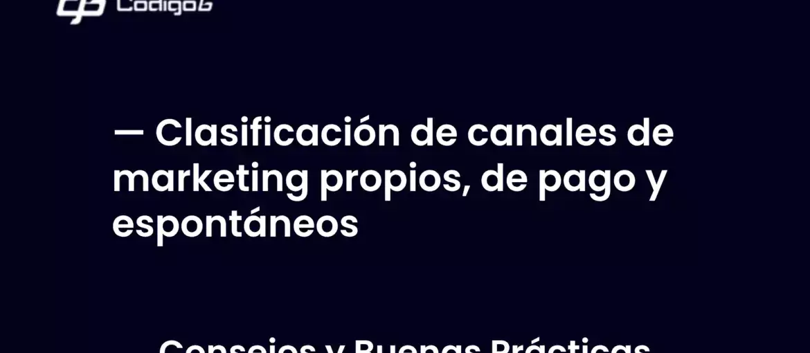 imagen destacada del post con un texto en el centro que dice Clasificación de canales de marketing propios, de pago y espontáneos y abajo del texto aparece la categoria del post