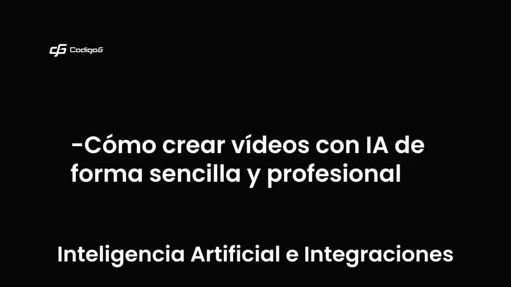 imagen destacada del post con un texto en el centro que dice Cómo crear vídeos con IA de forma sencilla y profesional y abajo del texto aparece la categoria del post que es Inteligencia Artificial e Integraciones