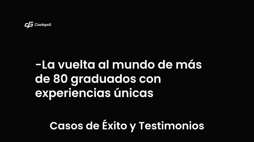 imagen destacada del post con un texto en el centro que dice La vuelta al mundo de más de 80 graduados con experiencias únicas y abajo del texto aparece la categoria del post que es Casos de Éxito y Testimonios